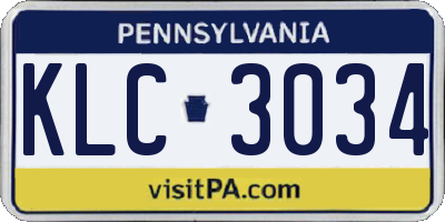 PA license plate KLC3034