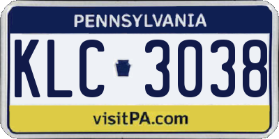 PA license plate KLC3038