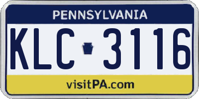 PA license plate KLC3116