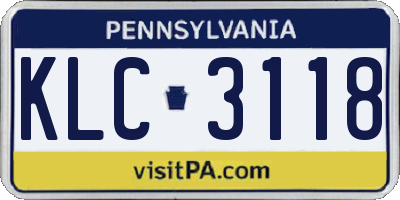 PA license plate KLC3118
