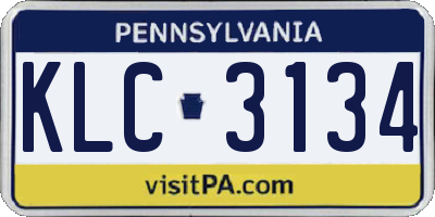 PA license plate KLC3134