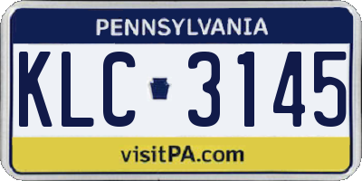 PA license plate KLC3145