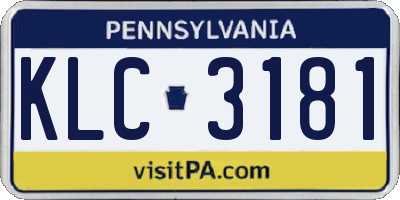 PA license plate KLC3181