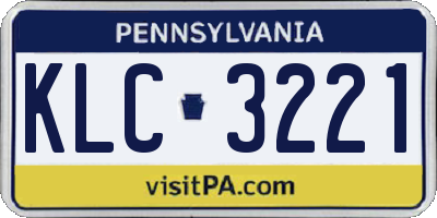 PA license plate KLC3221