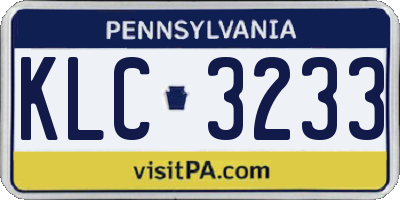 PA license plate KLC3233