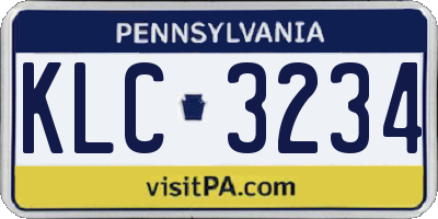 PA license plate KLC3234