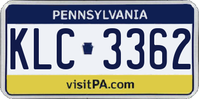 PA license plate KLC3362