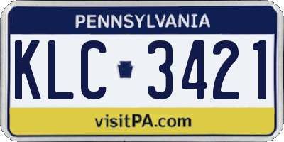 PA license plate KLC3421
