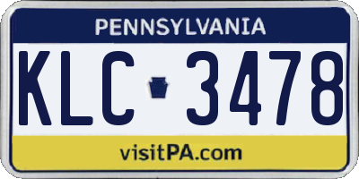 PA license plate KLC3478