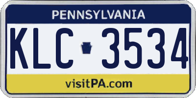 PA license plate KLC3534