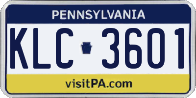 PA license plate KLC3601