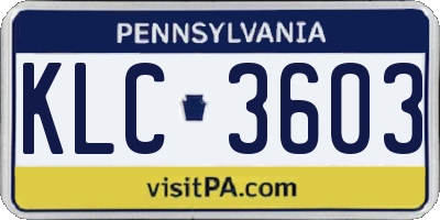 PA license plate KLC3603