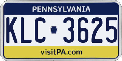 PA license plate KLC3625