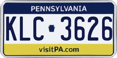 PA license plate KLC3626