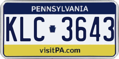 PA license plate KLC3643