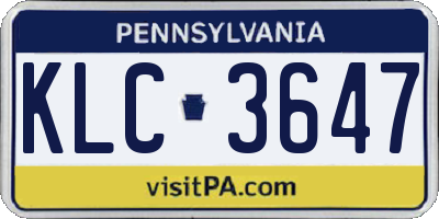PA license plate KLC3647