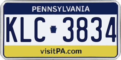 PA license plate KLC3834
