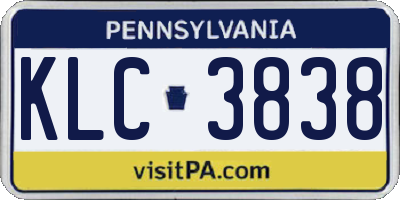 PA license plate KLC3838