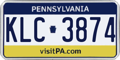 PA license plate KLC3874