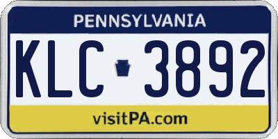 PA license plate KLC3892