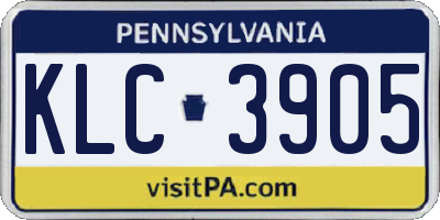 PA license plate KLC3905