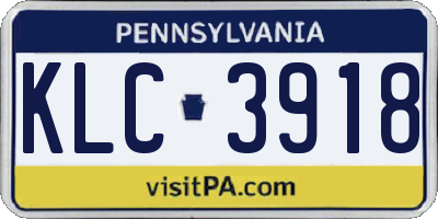 PA license plate KLC3918