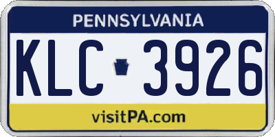 PA license plate KLC3926