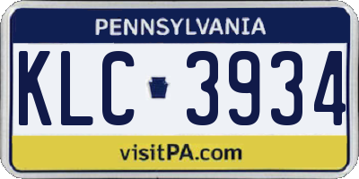 PA license plate KLC3934