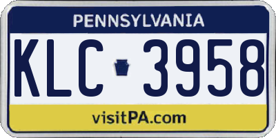 PA license plate KLC3958