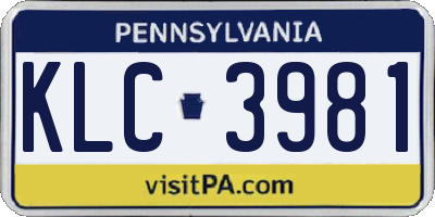 PA license plate KLC3981
