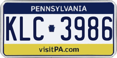 PA license plate KLC3986