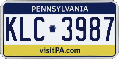 PA license plate KLC3987
