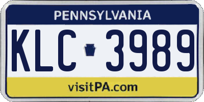 PA license plate KLC3989