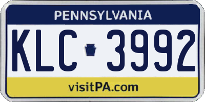 PA license plate KLC3992