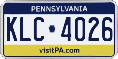 PA license plate KLC4026