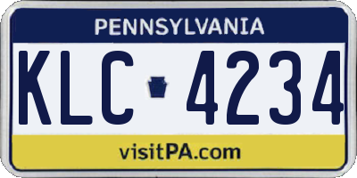 PA license plate KLC4234