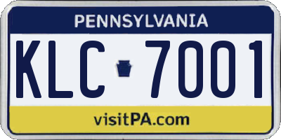 PA license plate KLC7001