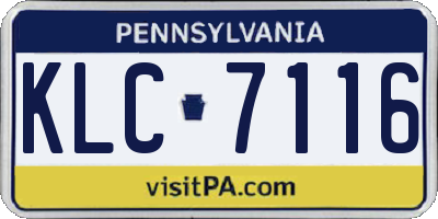 PA license plate KLC7116