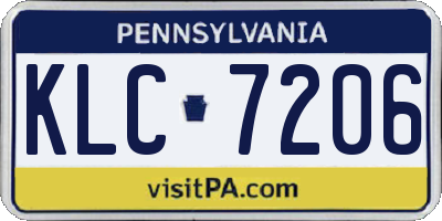 PA license plate KLC7206