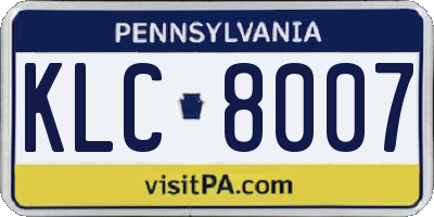 PA license plate KLC8007