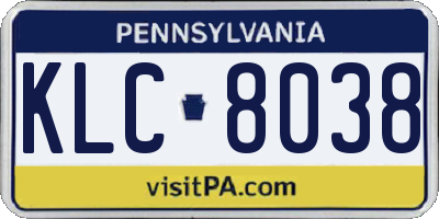PA license plate KLC8038