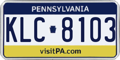 PA license plate KLC8103
