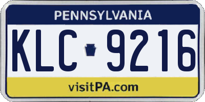 PA license plate KLC9216