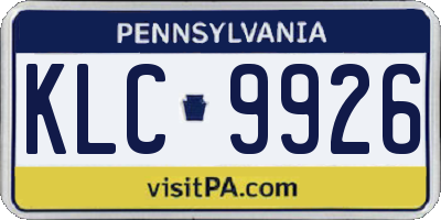 PA license plate KLC9926