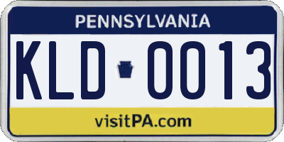 PA license plate KLD0013