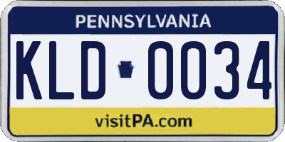 PA license plate KLD0034