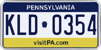 PA license plate KLD0354