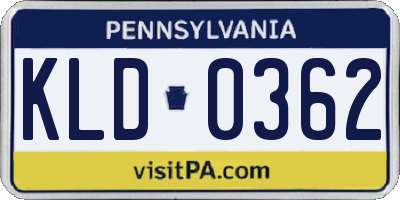PA license plate KLD0362