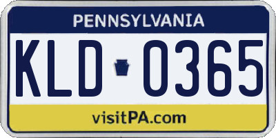 PA license plate KLD0365