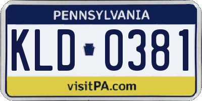 PA license plate KLD0381